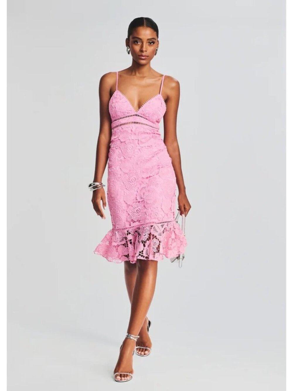 Rococo Sand Eliza Lace Midi Dress Pink Womens Size XXS